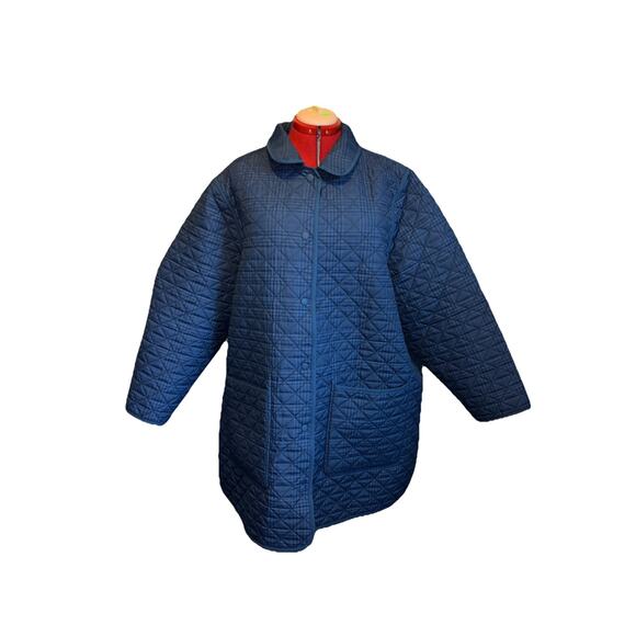 Lands End Jacket Womens Sz 3X Navy/ Blue Plaid Quilted Barn Chore Primaloft - Picture 1 of 9